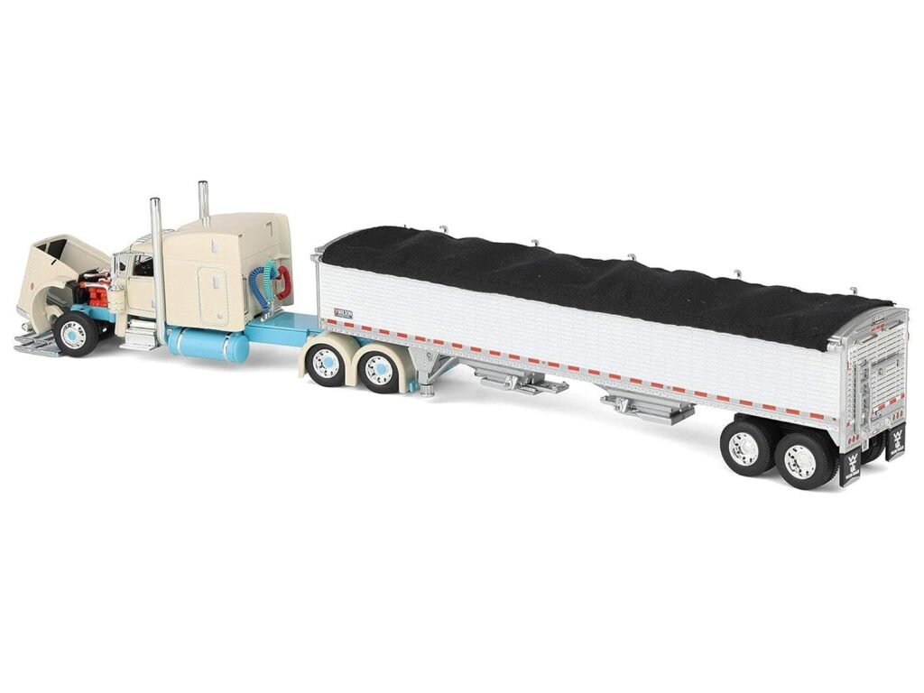 Peterbilt 389 with 63″ Mid-Roof Sleeper and 43′ Wilson Pacesetter High Sided Grain Trailer “Capitola Trucking” Cream 1/64 Diecast Model by DCP/First Gear