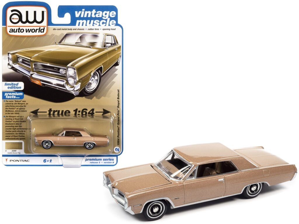 1964 Pontiac Grand Prix Royal Bobcat Saddle Bronze Metallic “Vintage Muscle” Limited Edition 1/64 Diecast Model Car by Auto World