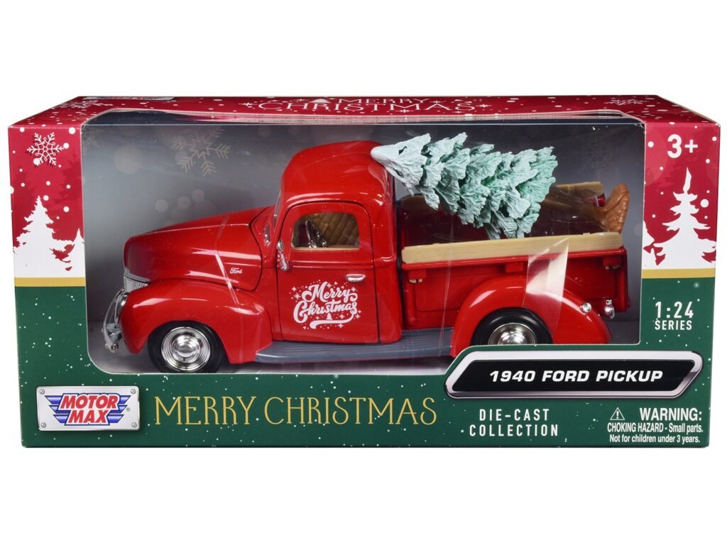 1940 Ford Pickup Truck Red “Merry Christmas” with Tree Accessory 1/24 Diecast Model Car by Motormax