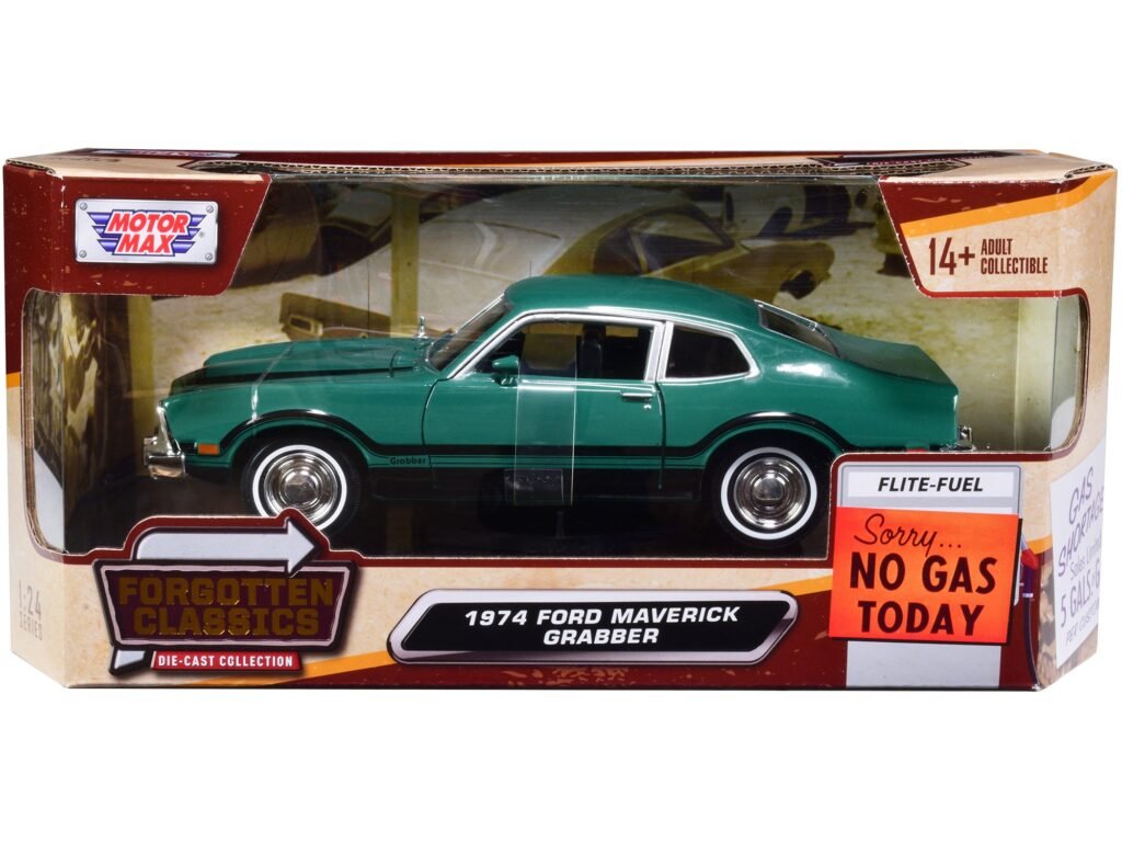 1974 Ford Maverick Grabber Green with Black Stripes “Forgotten Classics” Series 1/24 Diecast Model Car by Motormax