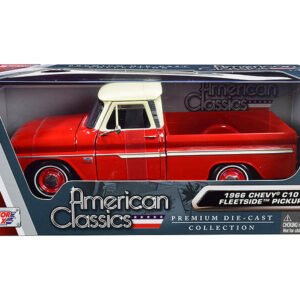 1966 Chevrolet C10 Fleetside Pickup Truck Red with Cream Top "American Classics" 1/24 Diecast Model Car by Motormax