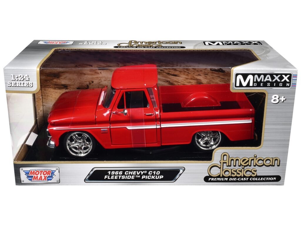 1966 Chevrolet C10 Fleetside Pickup Truck Red “Maxx Design” “American Classics” Series 1/24 Diecast Model Car by Motormax