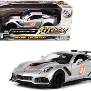 2019 Chevrolet Corvette ZR1 #2 Silver with Black and Orange Stripes "GT Racing" Series 1/24 Diecast Model Car by Motormax