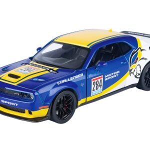 2018 Dodge Challenger SRT Hellcat Widebody #284 Blue Metallic and White with Yellow Graphics "GT Racing" Series 1/24 Diecast Model Car by Motormax