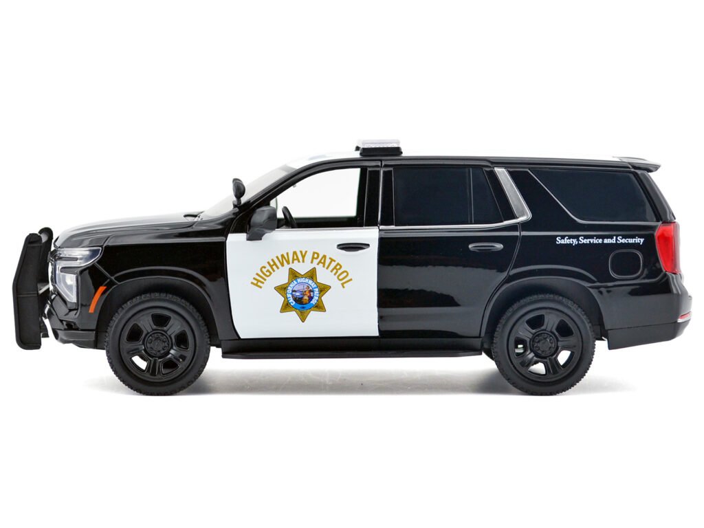 2025 Chevrolet Tahoe Police Pursuit Vehicle “California Highway Patrol” Black and White “Law Enforcement and Public Service” Series 1/24 Diecast Model Car by Motormax