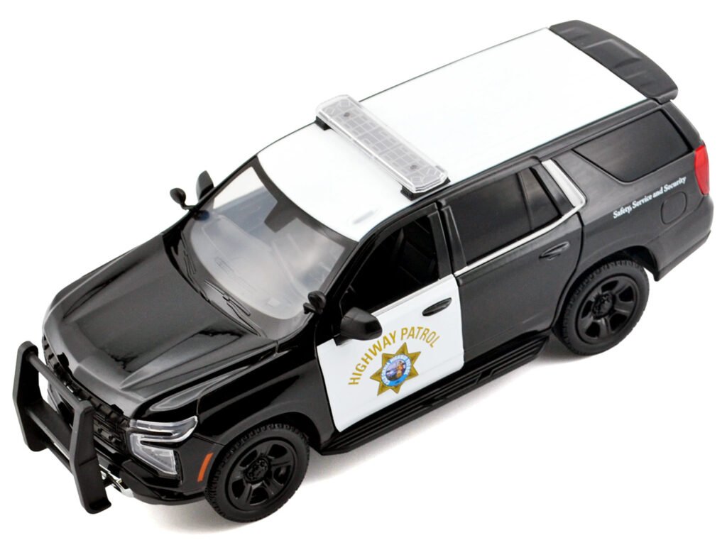 2025 Chevrolet Tahoe Police Pursuit Vehicle “California Highway Patrol” Black and White “Law Enforcement and Public Service” Series 1/24 Diecast Model Car by Motormax