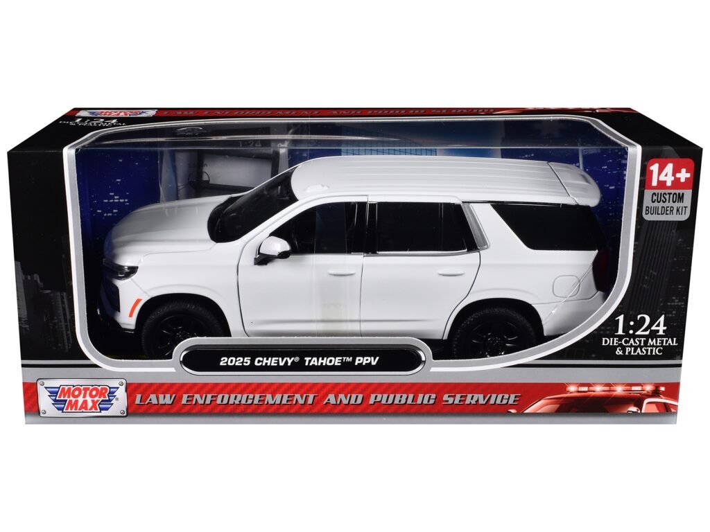 2025 Chevrolet Tahoe PPV White “Custom Builder’s Kit – Law Enforcement and Public Service” Series 1/24 Diecast Model Car by Motormax