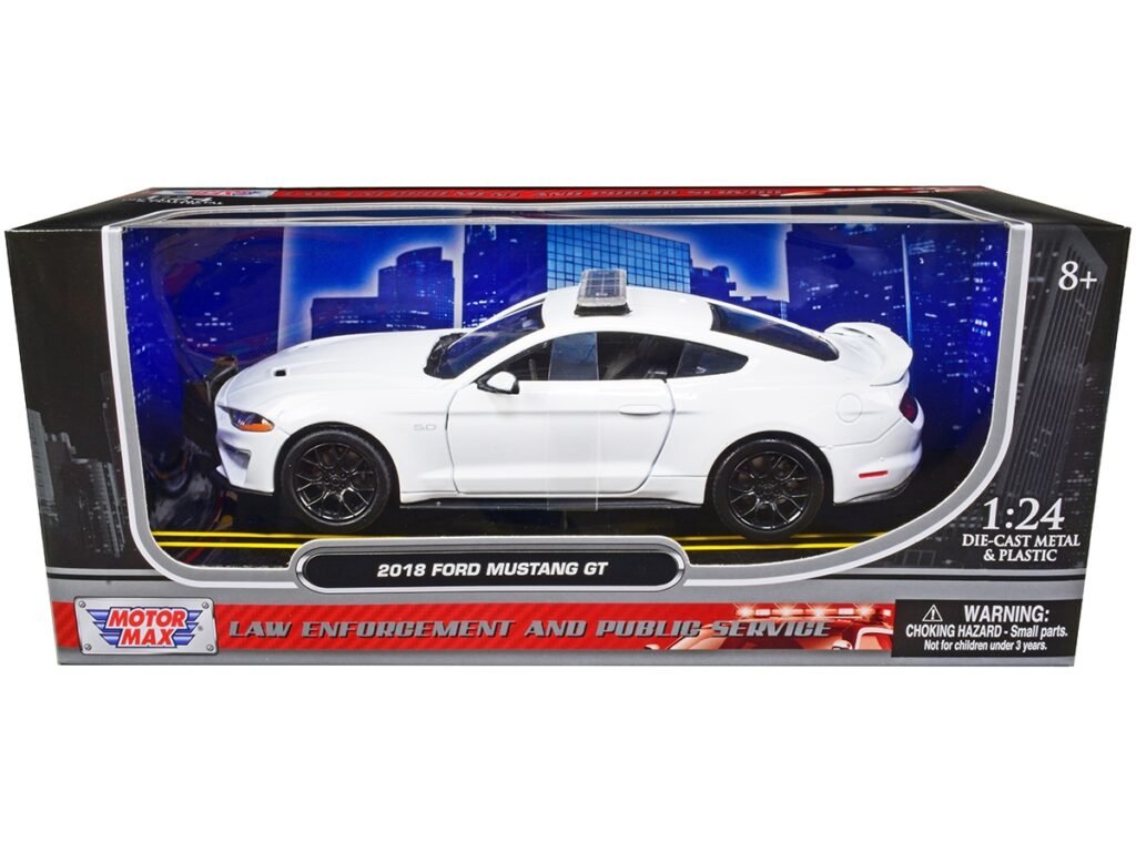 2018 Ford Mustang GT Police Car Unmarked Plain White “Law Enforcement and Public Service” Series 1/24 Diecast Model Car by Motormax