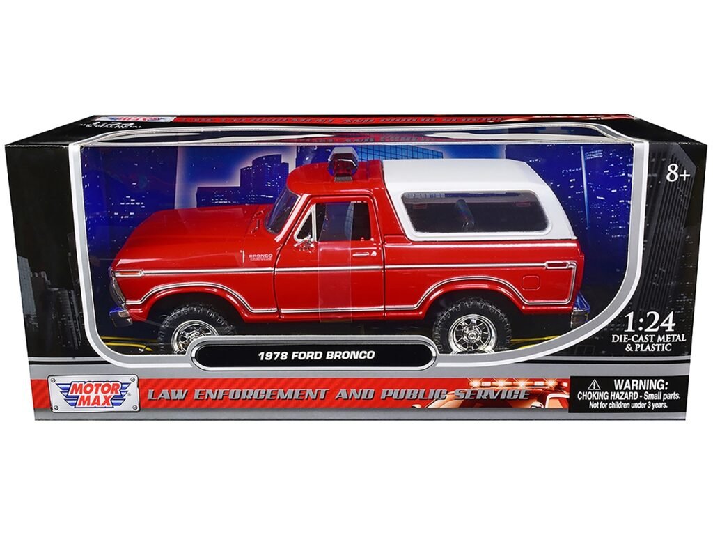 1978 Ford Bronco Fire Department Unmarked Red “Law Enforcement and Public Service” Series 1/24 Diecast Model Car by Motormax