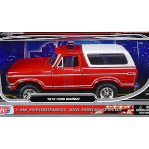 1978 Ford Bronco Fire Department Unmarked Red "Law Enforcement and Public Service" Series 1/24 Diecast Model Car by Motormax
