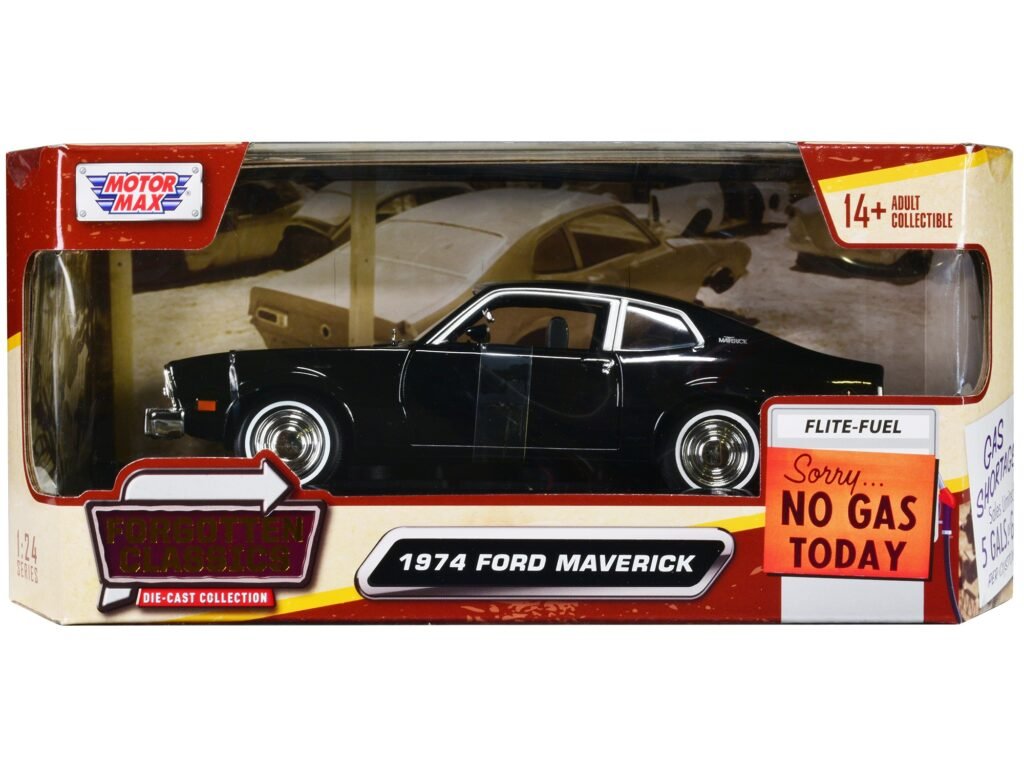 1974 Ford Maverick Black “Forgotten Classics” Series 1/24 Diecast Model Car by Motormax