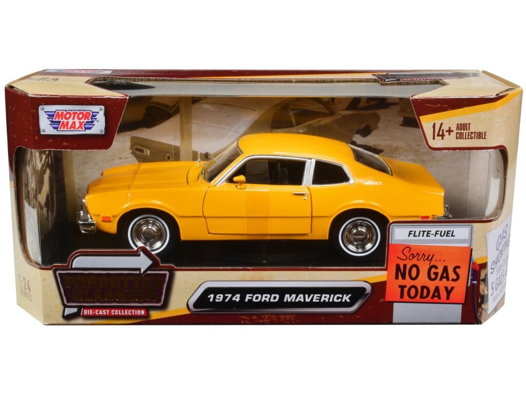 1974 Ford Maverick Yellow “Forgotten Classics” 1/24 Diecast Model Car by Motormax