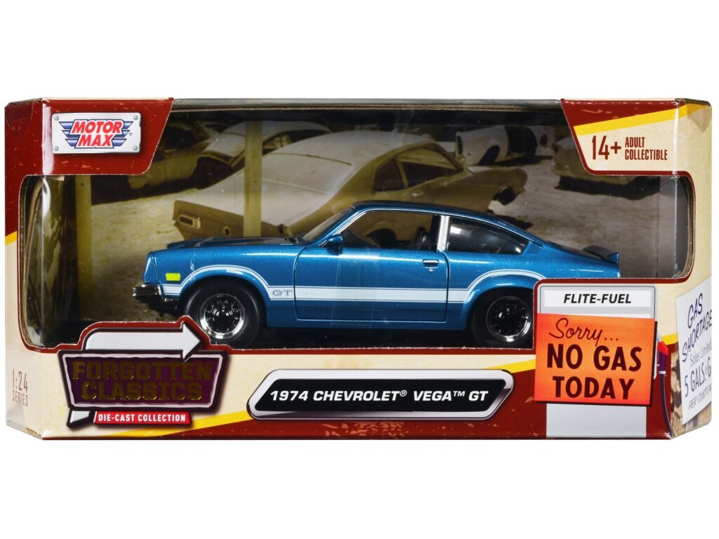 1974 Chevrolet Vega GT Blue Metallic with White Stripes “Forgotten Classics” Series 1/24 Diecast Model Car by Motormax