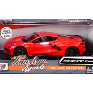 2020 Chevrolet Corvette C8 Stingray Red with Silver Racing Stripes "Timeless Legends" 1/24 Diecast Model Car by Motormax