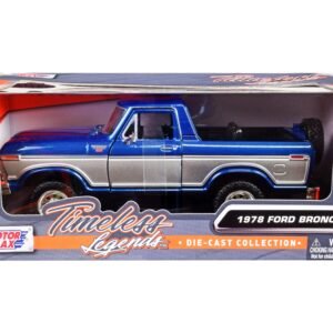 1978 Ford Bronco Ranger XLT (Open Top) with Spare Tire Blue Metallic and Silver "Timeless Legends" Series 1/24 Diecast Model Car by Motormax
