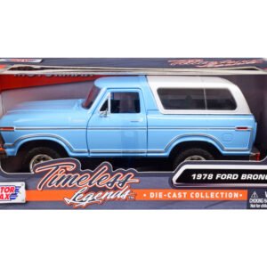 1978 Ford Bronco Custom Light Blue and White "Timeless Legends" Series 1/24 Diecast Model Car by Motormax