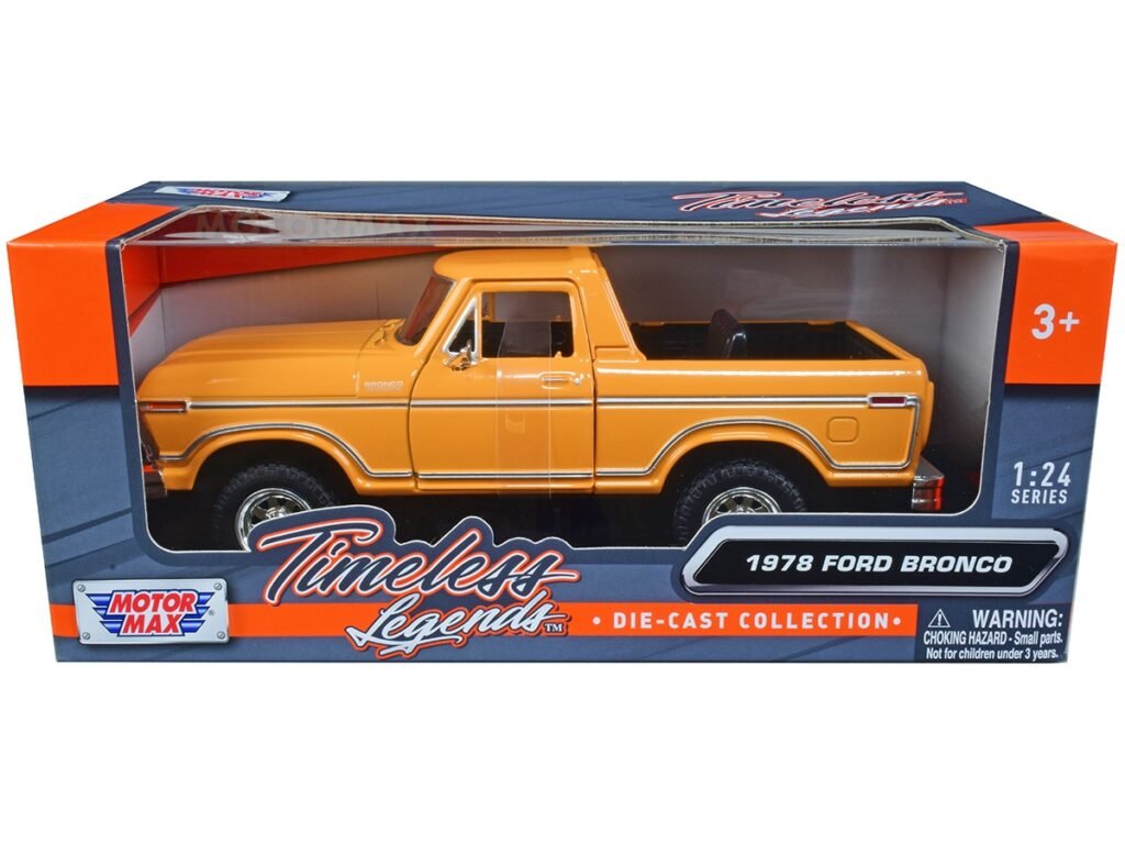 1978 Ford Bronco Custom (Open Top) Yellow with “Timeless Legends” Series 1/24 Diecast Model Car by Motormax