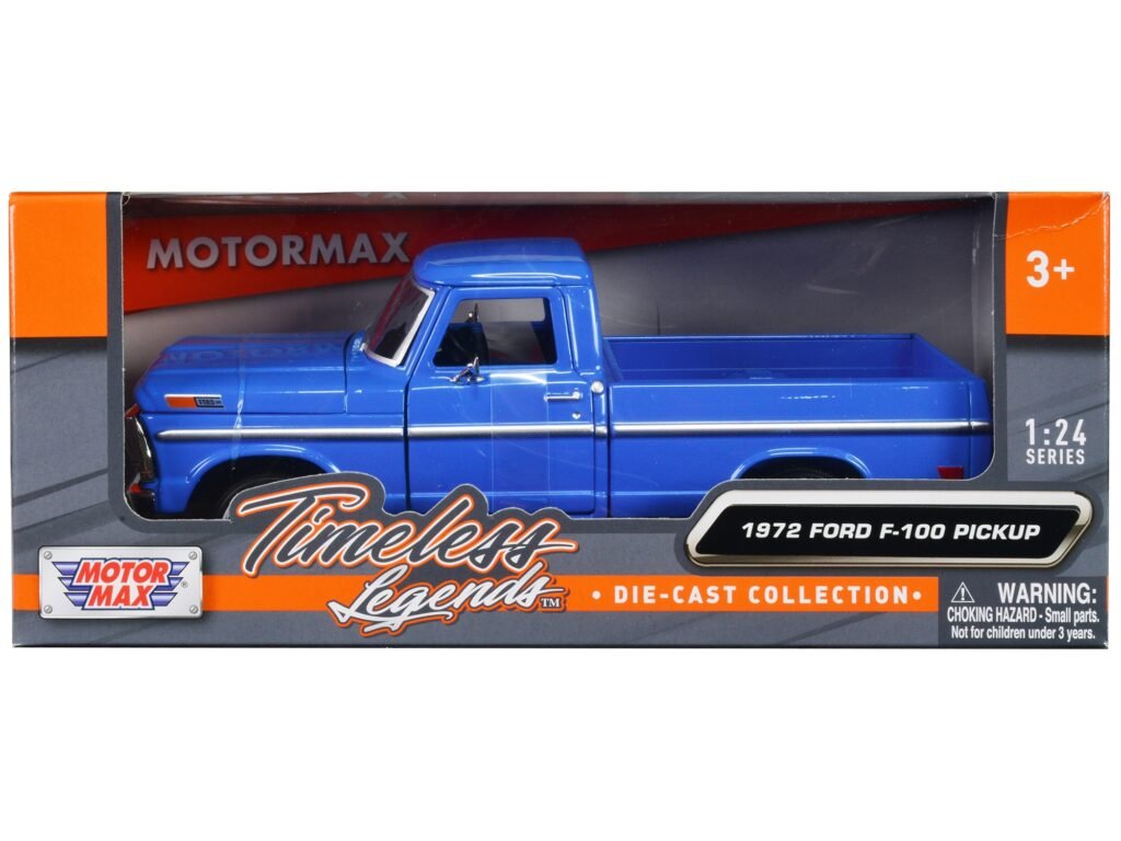 1972 Ford F-100 Pickup Truck Blue “Timeless Legends” Series 1/24 Diecast Model Car by Motormax