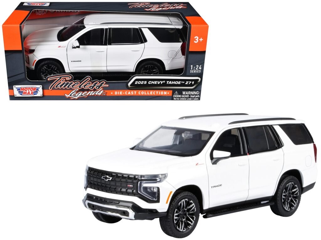 2025 Chevrolet Tahoe Z71 White “Timeless Legends” Series 1/24 Diecast Model Car by Motormax