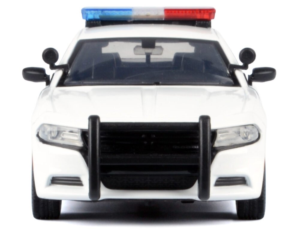 2023 Dodge Charger Pursuit Police Car Unmarked White with Flashing Light Bar Front and Rear Lights and 2 Sounds “Builder’s Kit” 1/24 Diecast Model Car by Motormax