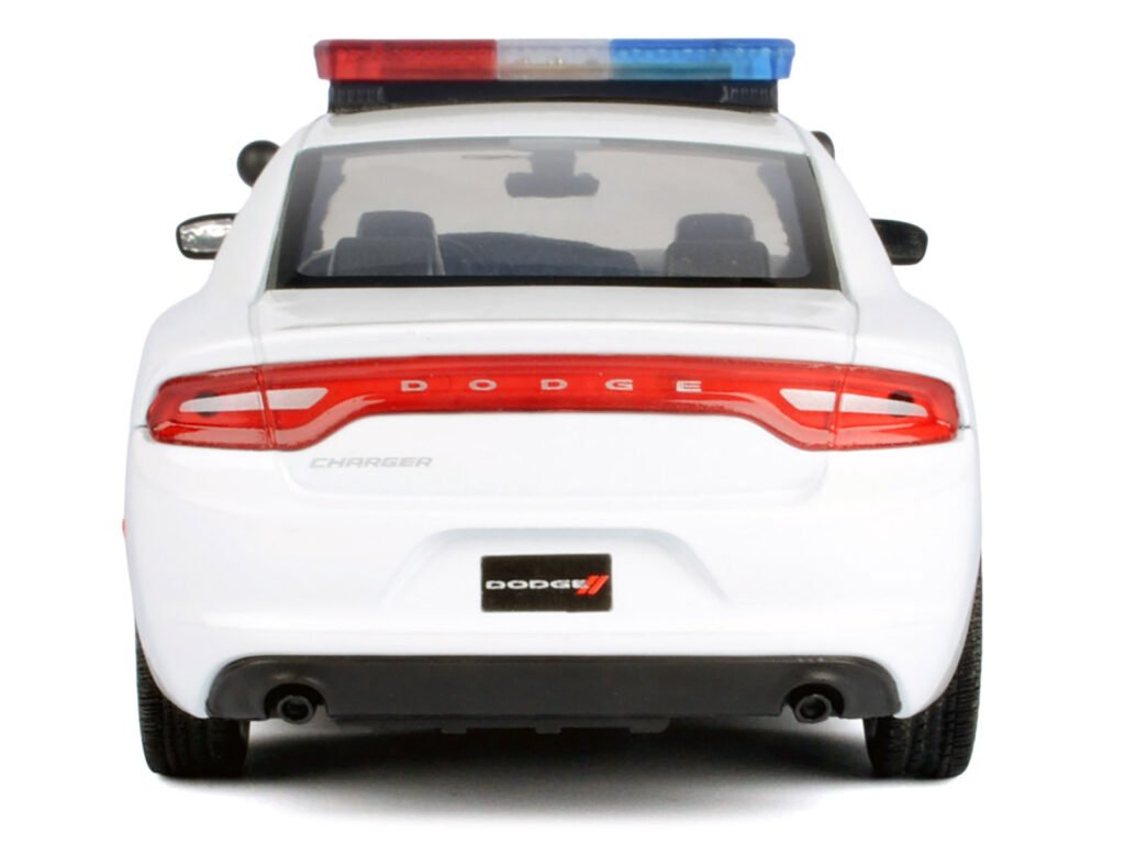 2023 Dodge Charger Pursuit Police Car Unmarked White with Flashing Light Bar Front and Rear Lights and 2 Sounds “Builder’s Kit” 1/24 Diecast Model Car by Motormax