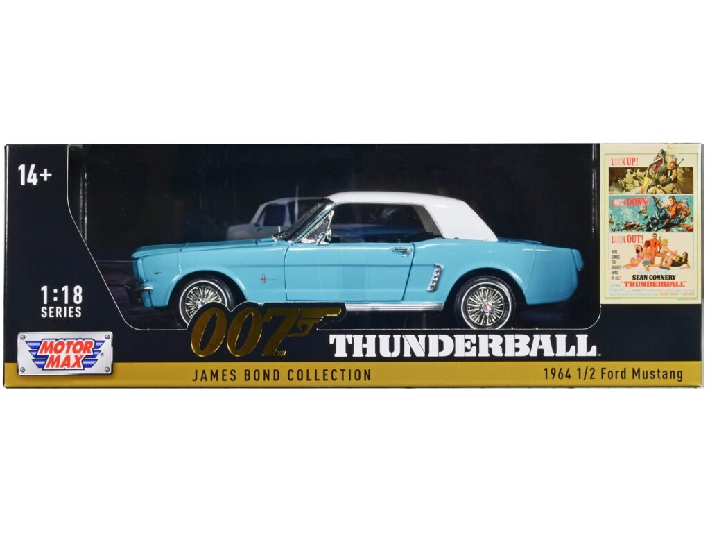 1964 1/2 Ford Mustang Light Blue with White Top James Bond 007 “Thunderball” (1965) Movie “James Bond Collection” Series 1/18 Diecast Model Car by Motormax