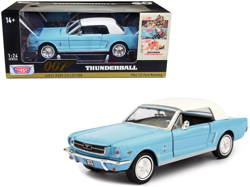 1964 1/2 Ford Mustang Light Blue with White Top James Bond 007 “Thunderball” (1965) Movie “James Bond Collection” Series 1/24 Diecast Model Car by Motormax
