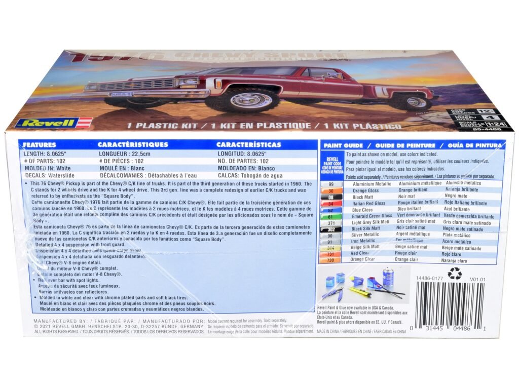 Level 4 Model Kit 1976 Chevrolet Sports Stepside 4×4 Pickup Truck 1/24 Scale Model by Revell