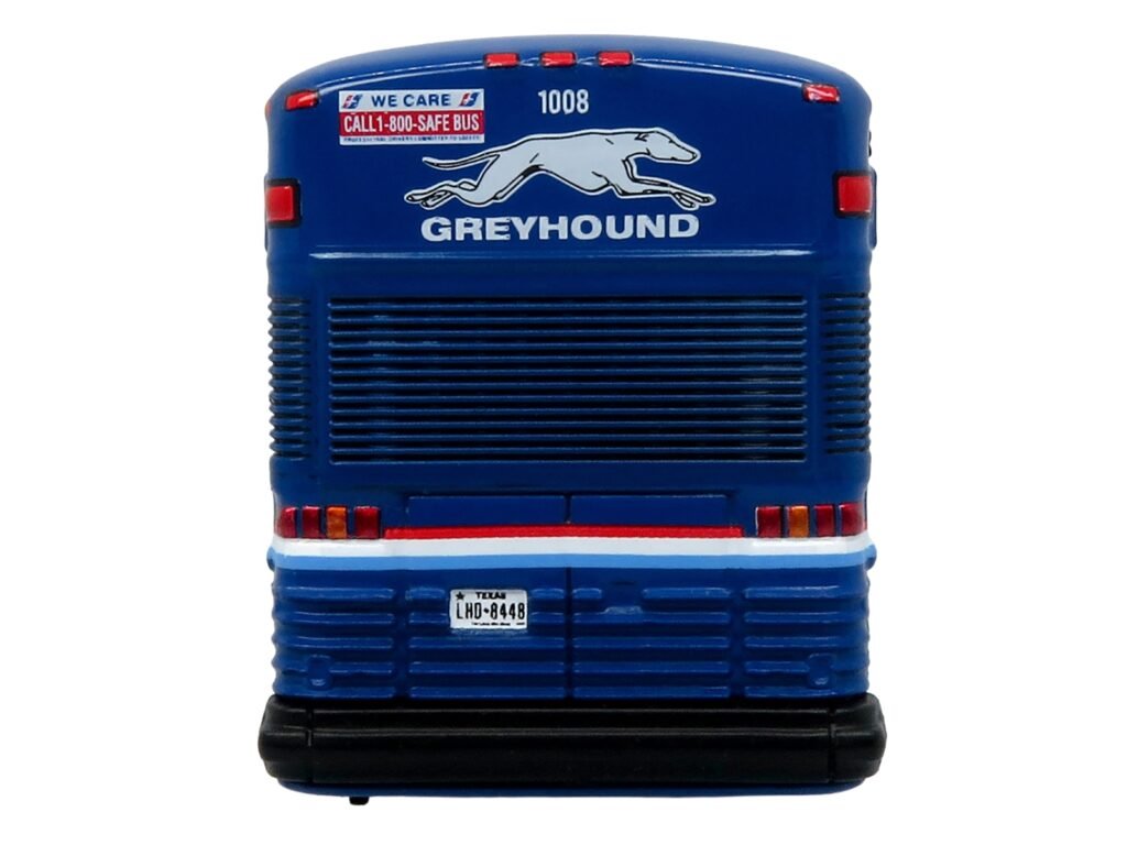 2001 MCI D4000 Coach Bus “Greyhound” Blue with Stripes “Vintage Bus & Motorcoach Collection” Limited Edition to 504 pieces Worldwide 1/87 (HO) Diecast Model by Iconic Replicas
