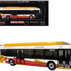 Nova Bus LFSH Hybrid Transit Bus "MTA Maryland" White with Red and Yellow Graphics "The Bus & Motorcoach Collection" Limited Edition to 504 pieces Worldwide 1/87 (HO) Diecast Model by Iconic Replicas