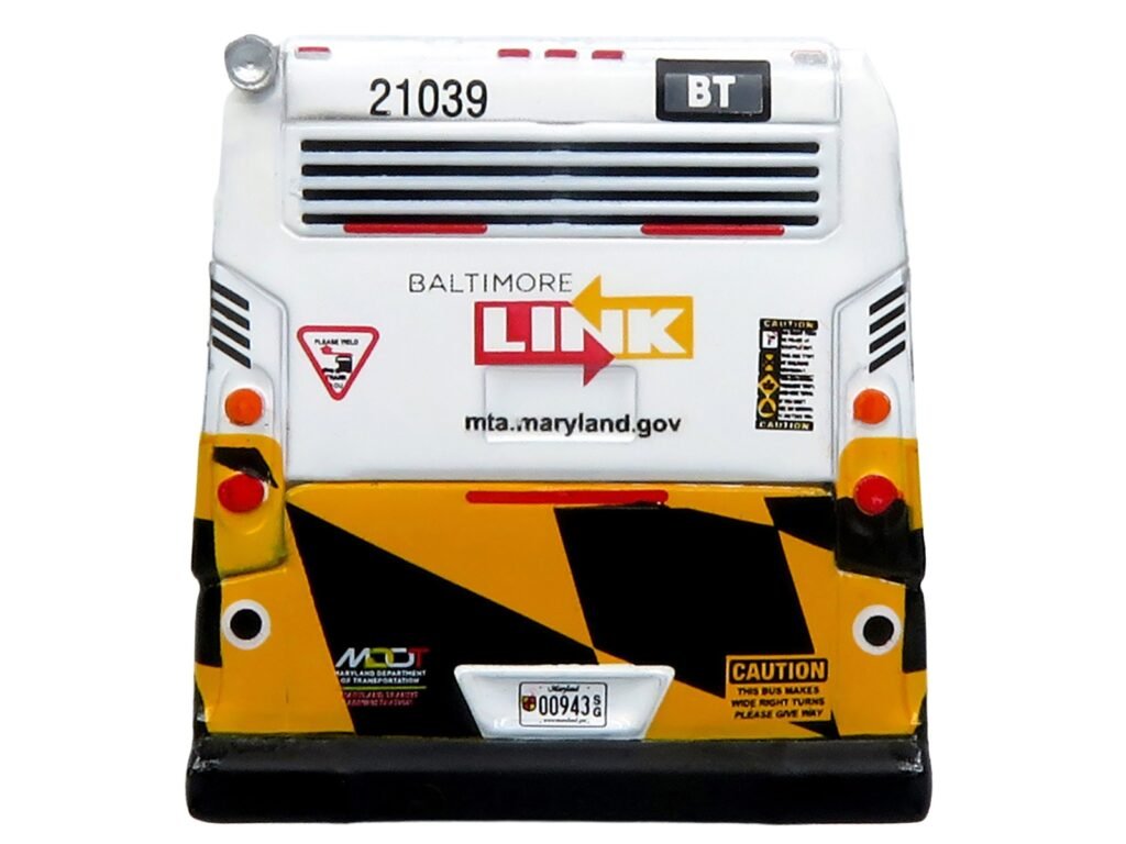 Nova Bus LFSH Hybrid Transit Bus “MTA Maryland” White with Red and Yellow Graphics “The Bus & Motorcoach Collection” Limited Edition to 504 pieces Worldwide 1/87 (HO) Diecast Model by Iconic Replicas