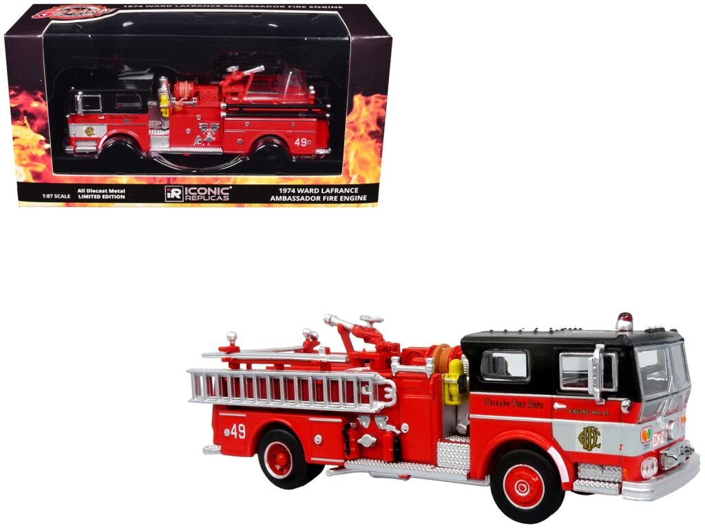 1974 Ward LaFrance Fire Engine “Chicago Fire Department – Engine 49” Red with Black Top “5 Alarm” Series Limited Edition 1/87 (HO) Diecast Model by Iconic Replicas