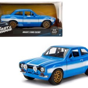 1970 Brian's Ford Escort Blue with White Stripes "Fast & Furious" Movie 1/24 Diecast Model Car by Jada