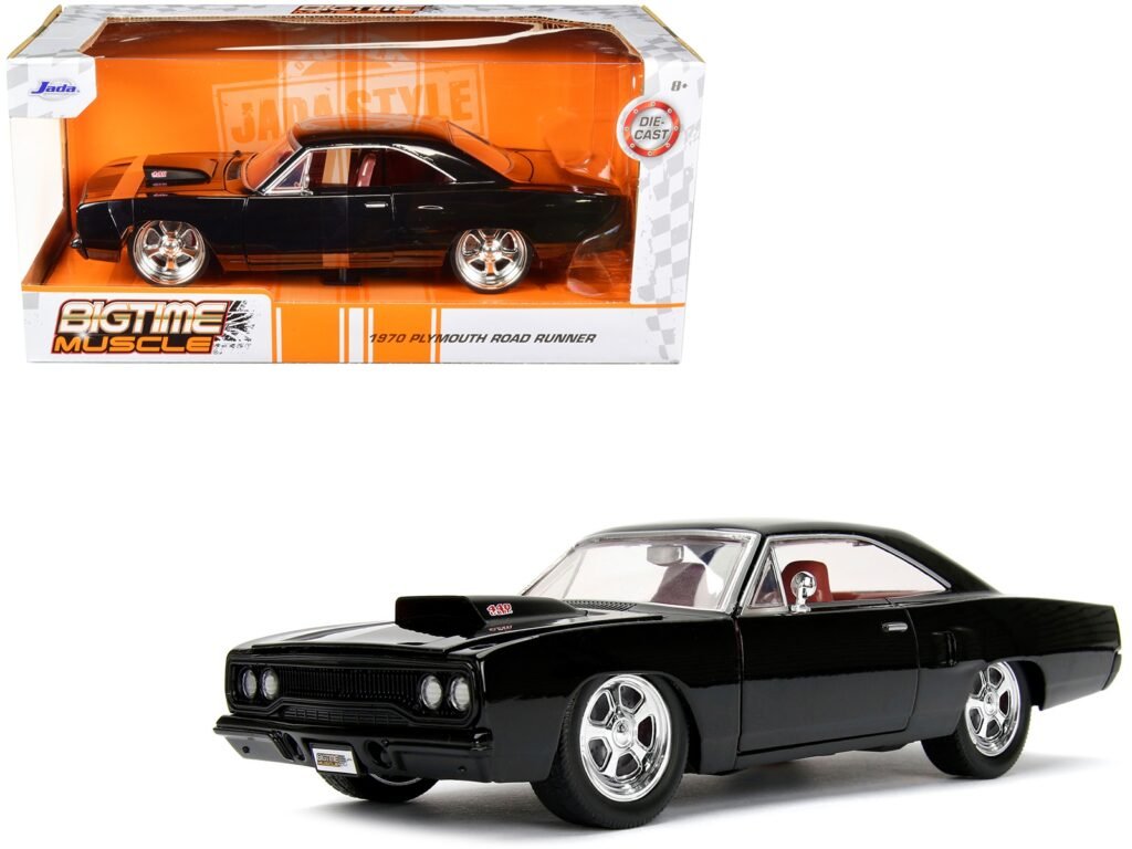 1970 Plymouth Road Runner 440 Black with Red Interior “Bigtime Muscle” Series 1/24 Diecast Model Car by Jada