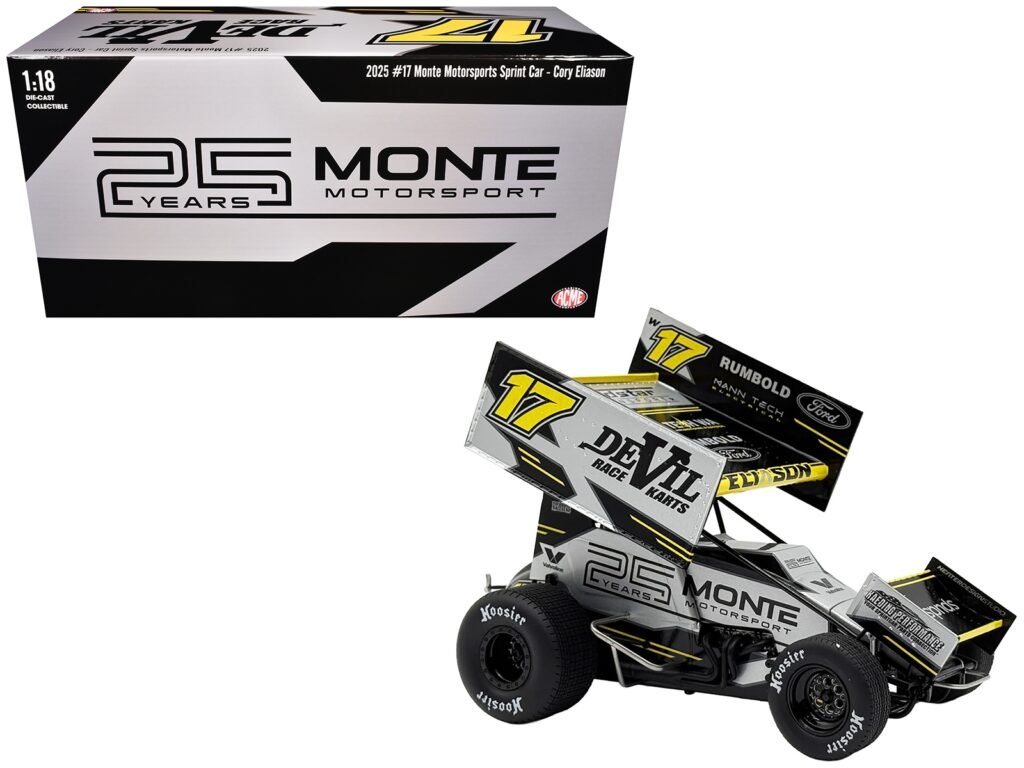 Winged Sprint Car #17 Cory Eliason “Devil Race Karts” Monte Motorsports (2025) 1/18 Diecast Model Car by ACME