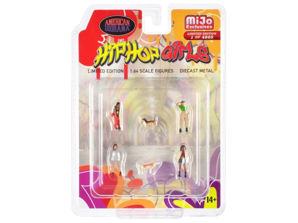 “Hip Hop Girls” 6 piece Diecast Set (4 Women 2 Dog Figures) Limited Edition to 4800 pieces Worldwide 1/64 Scale Models by American Diorama
