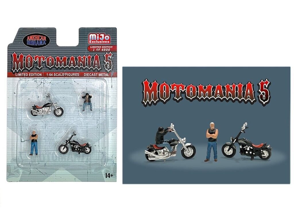 “Motomania 5” 4 piece Diecast Set (2 Figures and 2 Motorcycles) Limited Edition to 4800 pieces Worldwide for 1/64 Scale Models by American Diorama