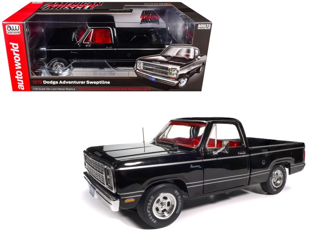 1979 Dodge Adventurer Sweptline Pickup Truck Black with Red Interior “American Muscle” Series 1/18 Diecast Model Car by Auto World