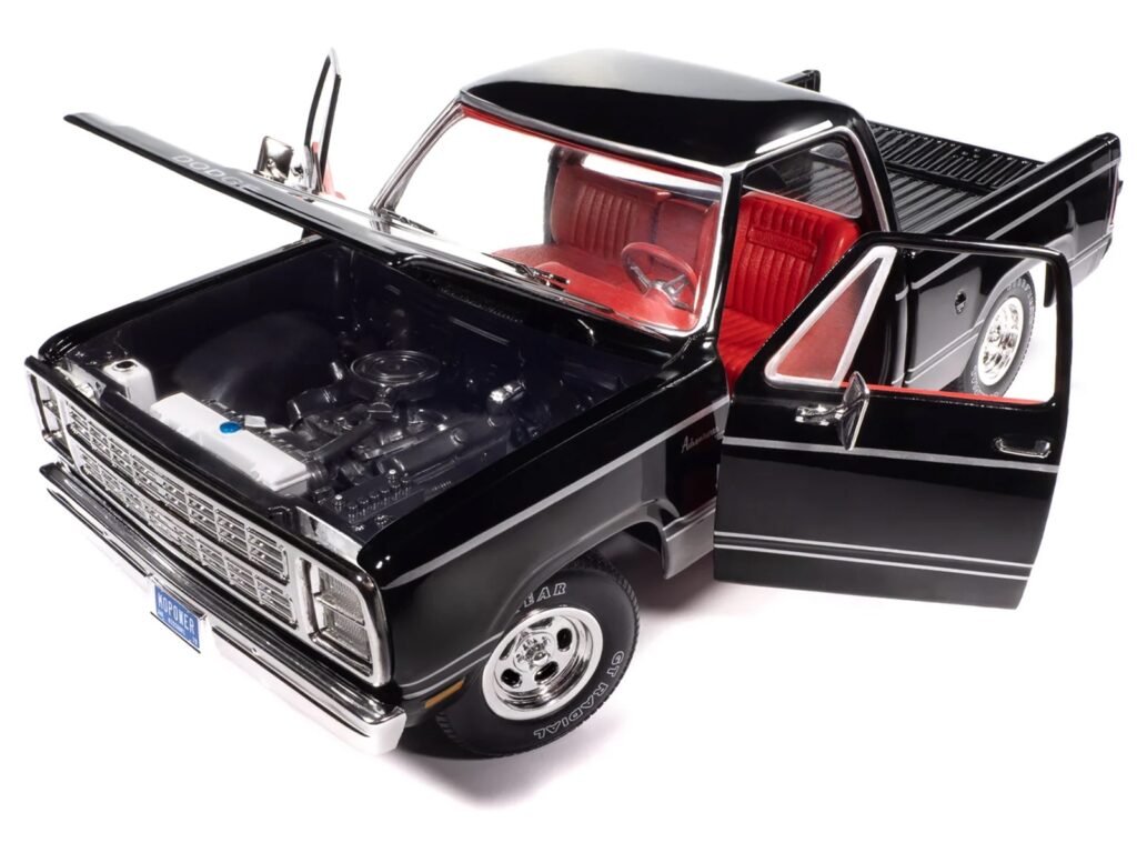1979 Dodge Adventurer Sweptline Pickup Truck Black with Red Interior “American Muscle” Series 1/18 Diecast Model Car by Auto World