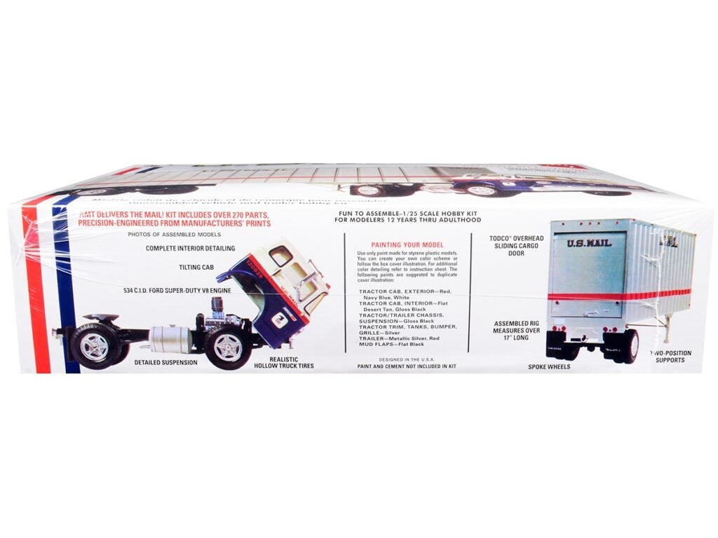 Skill 3 Model Kit Ford C900 Truck Tractor with Trailer “U.S. Mail” 1/25 Scale Model by AMT