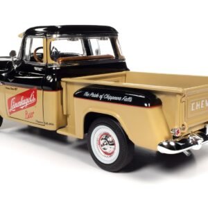 1957 Chevrolet 3100 Stepside Pickup Truck Black and Tan with Graphics "Leinenkugle's Beer The Pride of Chippewa Falls" 1/18 Diecast Model by Auto World
