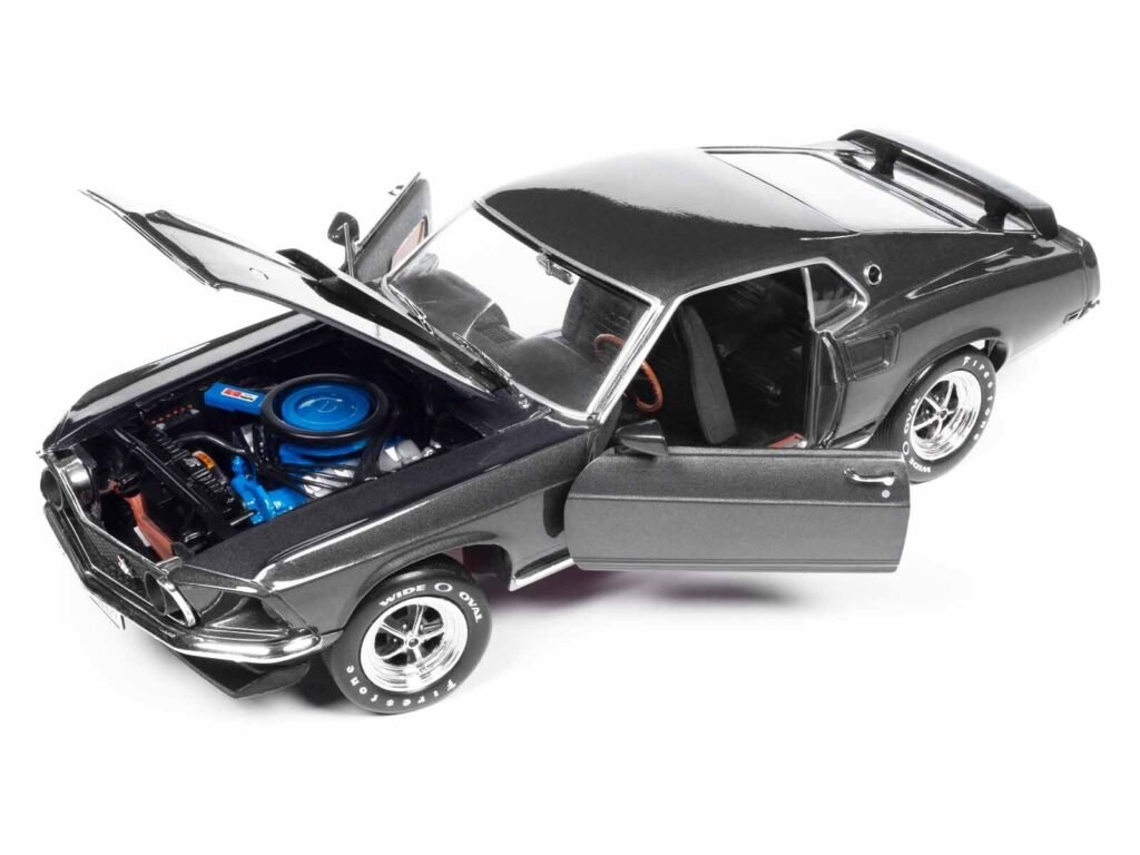 1969 Ford Mustang Dark Gray Metallic with Black Stripes “John Wick” (2014) Movie “Silver Screen Machines” Series 1/18 Diecast Model Car by Auto World