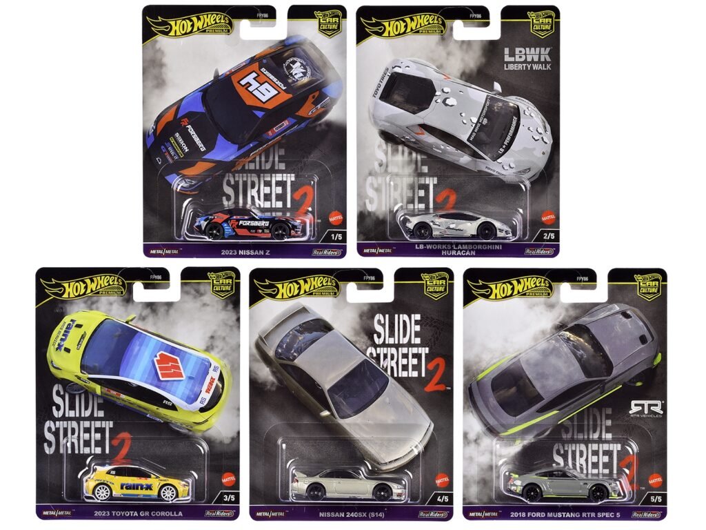 “Slide Street 2” 5 piece Set “Car Culture” 2024 Series H Diecast Model Cars by Hot Wheels