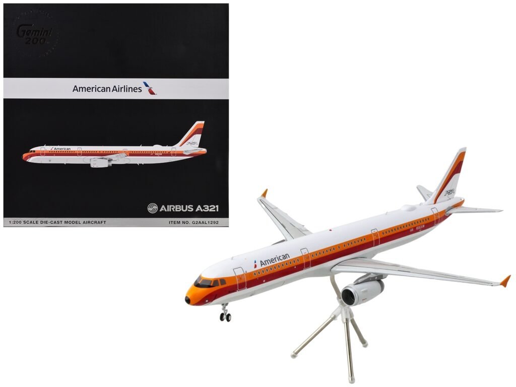 Airbus A321 Commercial Aircraft “American Airlines – PSA” (N582UW) White with Red and Orange Stripes “Gemini 200” Series 1/200 Diecast Model Airplane by GeminiJets