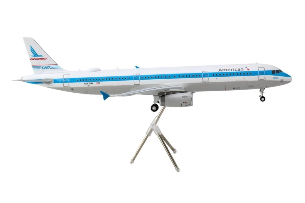 Airbus A321 Commercial Aircraft “American Airlines – Piedmont” (N581UW) White with Blue Stripes “Gemini 200” Series 1/200 Diecast Model Airplane by GeminiJets