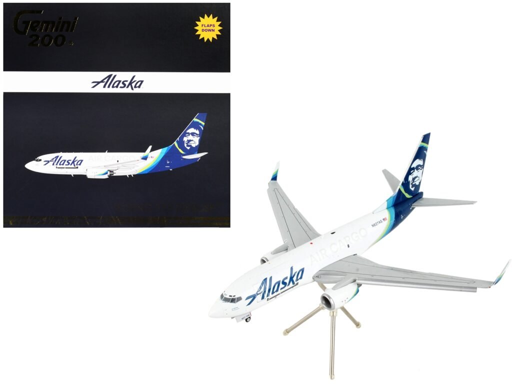 Boeing 737-700BDSF Commercial Aircraft with Flaps Down “Alaska Air Cargo” White with Blue Tail “Gemini 200” Series 1/200 Diecast Model Airplane by GeminiJets