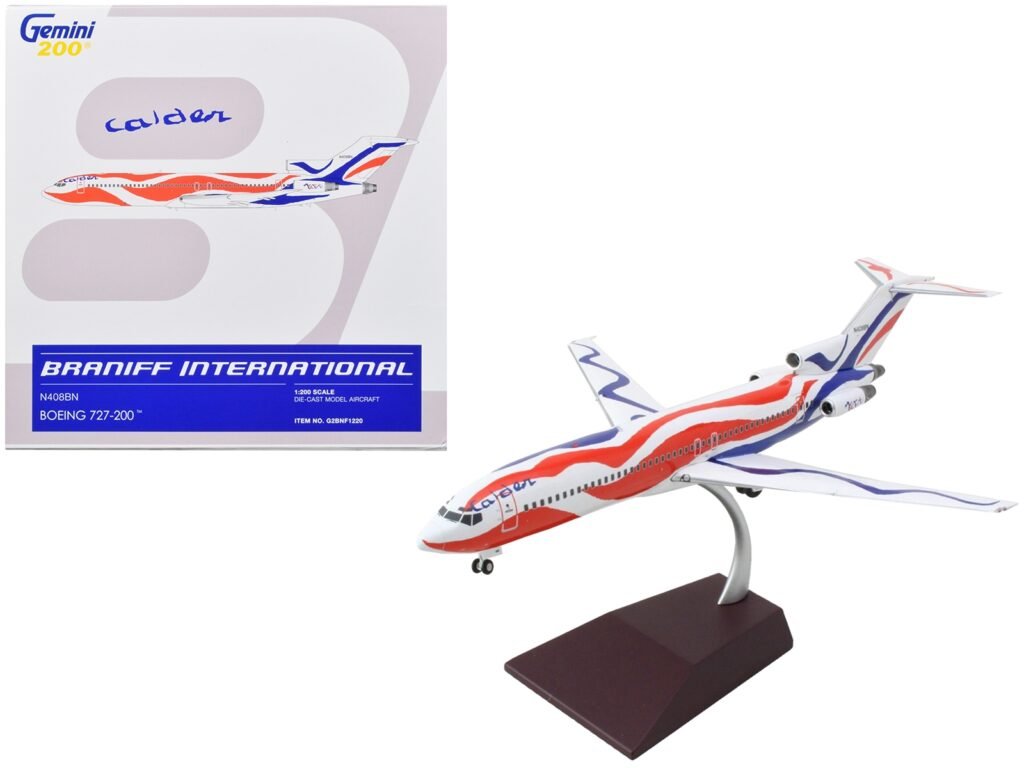 Boeing 727-200 Commercial Aircraft “Braniff International Airways – Calder Bicentennial Livery” White with Red and Blue Stripes “Gemini 200” Series 1/200 Diecast Model Airplane by GeminiJets