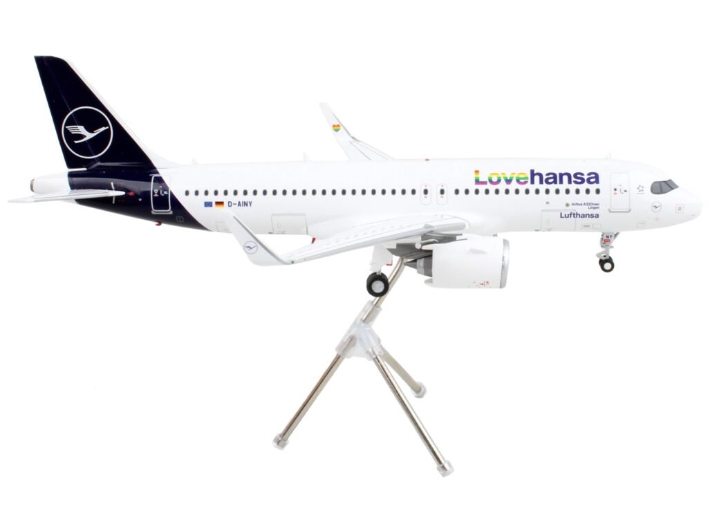 Airbus A320neo Commercial Aircraft “Lufthansa – LoveHansa” White with Blue Tail “Gemini 200” Series 1/200 Diecast Model Airplane by GeminiJets