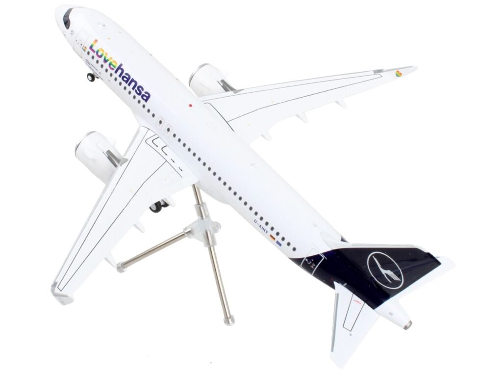 Airbus A320neo Commercial Aircraft “Lufthansa – LoveHansa” White with Blue Tail “Gemini 200” Series 1/200 Diecast Model Airplane by GeminiJets