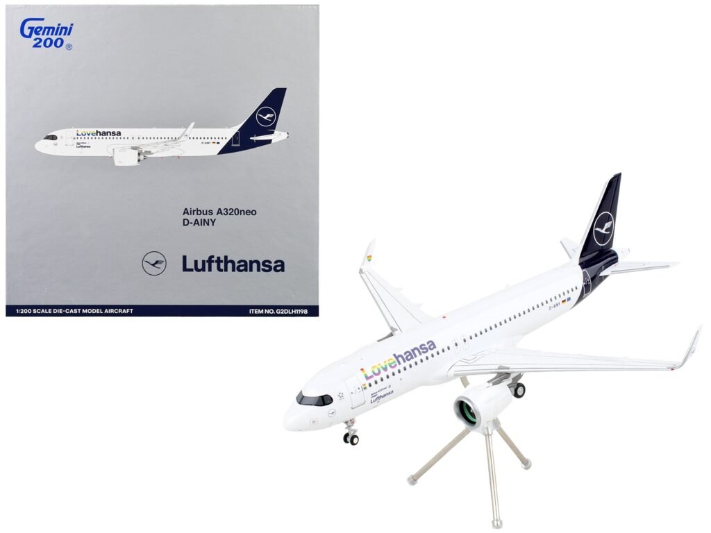 Airbus A320neo Commercial Aircraft “Lufthansa – LoveHansa” White with Blue Tail “Gemini 200” Series 1/200 Diecast Model Airplane by GeminiJets